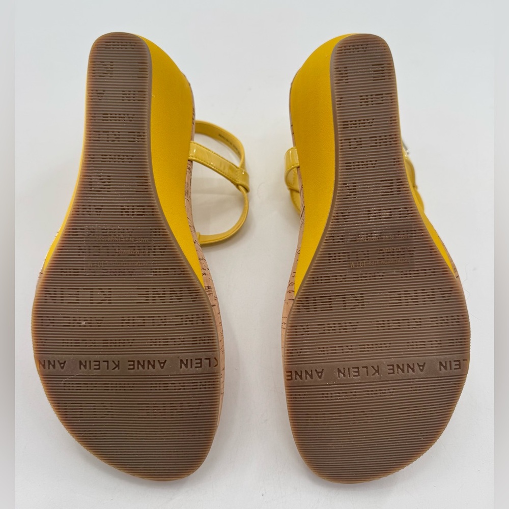 Anne Klein Wedge Sandals Women’s Akitalia Yellow Shoes Size 10 1/2 M NEW Cork - Picture 7 of 9